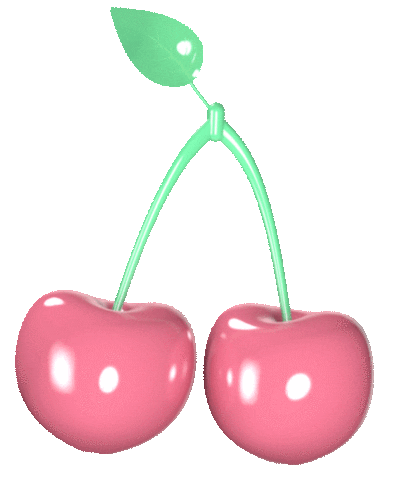 two cherries connected at the stem, dancing slightly